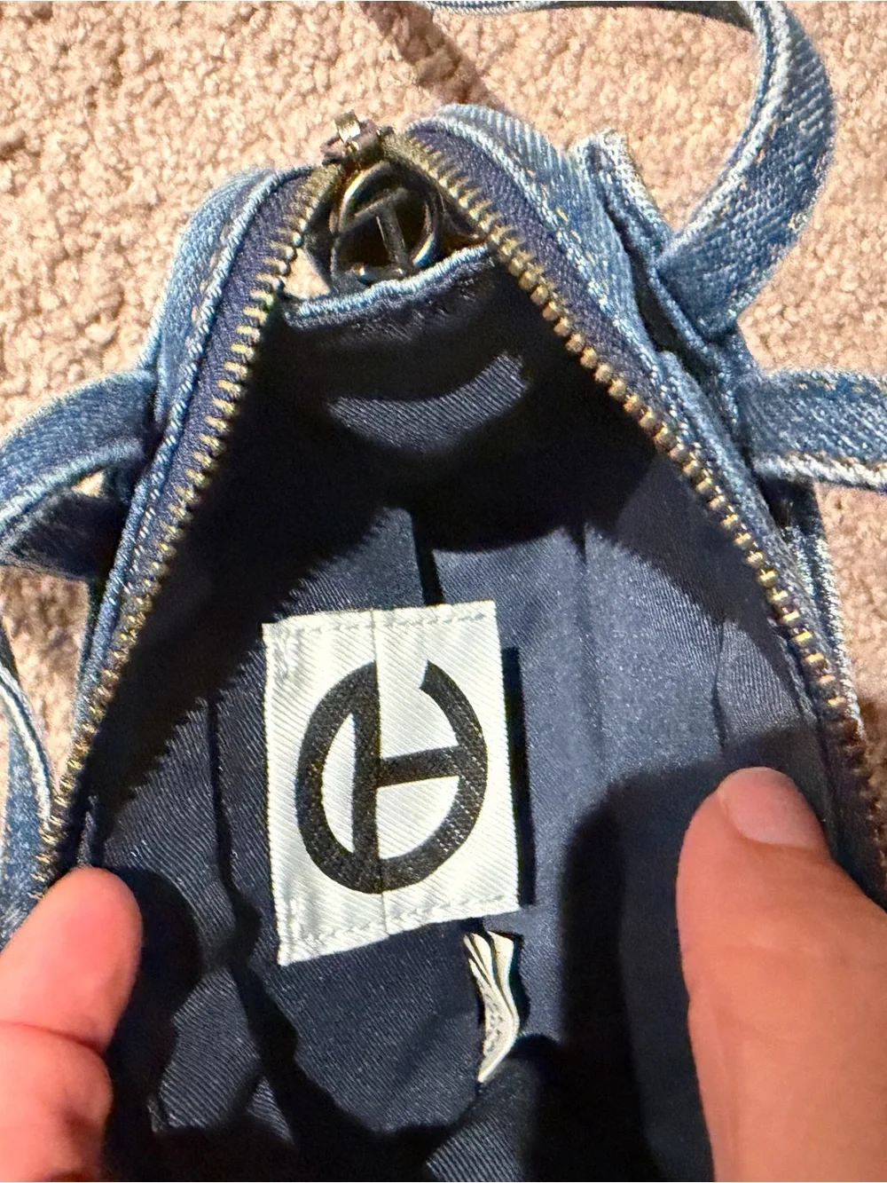 Telfar Blue Denim Mini Shoulder Bag with Embroidered Logo